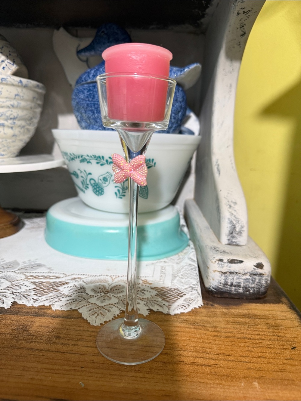 Clear glass Votive Candle Holder with Beaded Bow